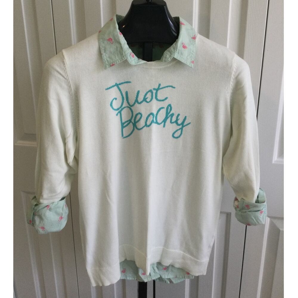 Layered Sweater and Collared Shirt Beach Flamingo Theme XL